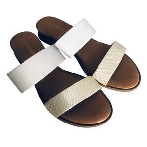 Lane Bryant Women's 9 WIDE Slide Wedge Gold Strap Sandal Slip On